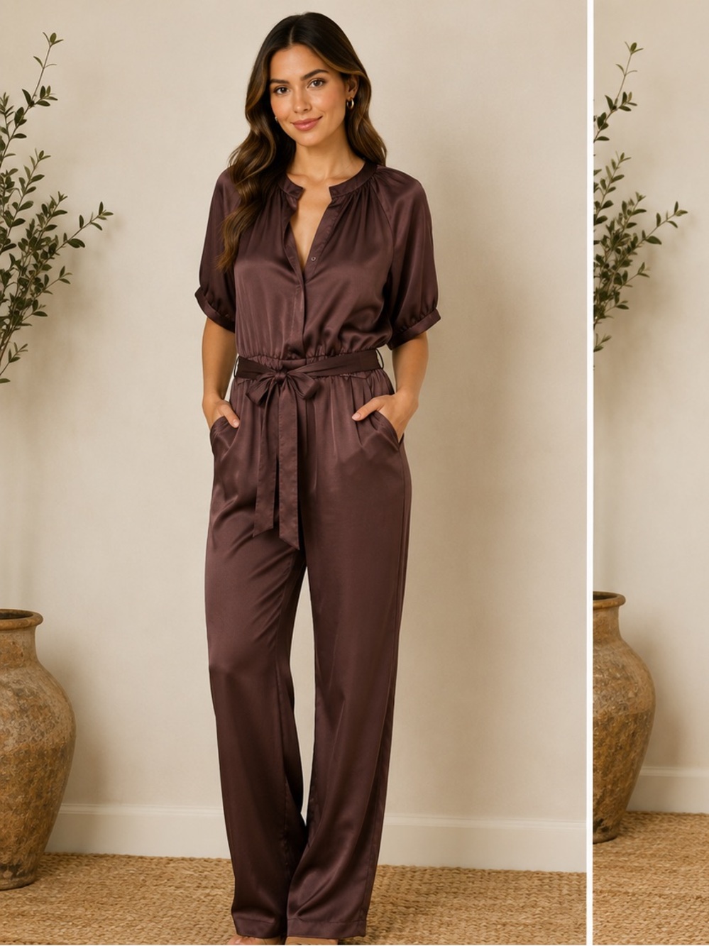 Ramy Brook New York Satin Tie Waist Jumpsuit M/M EUC